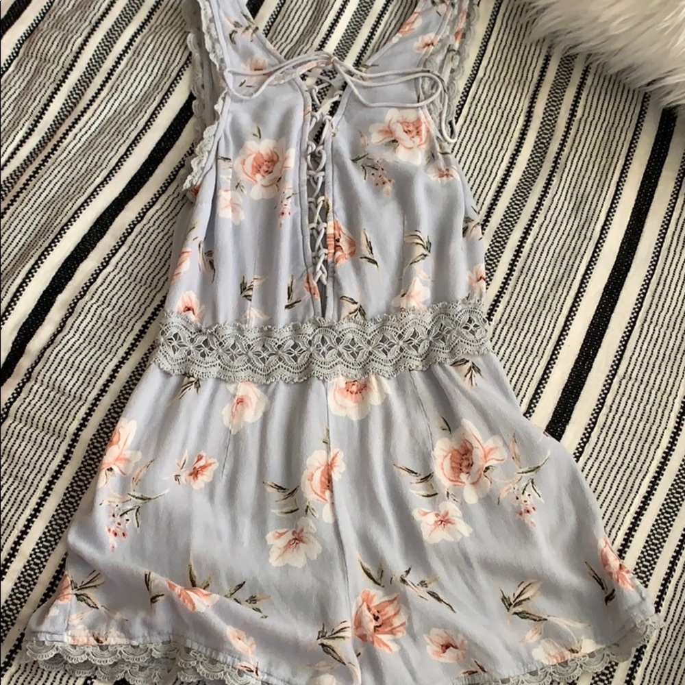 Kendall & Kylie Floral Lace up Blue Romper